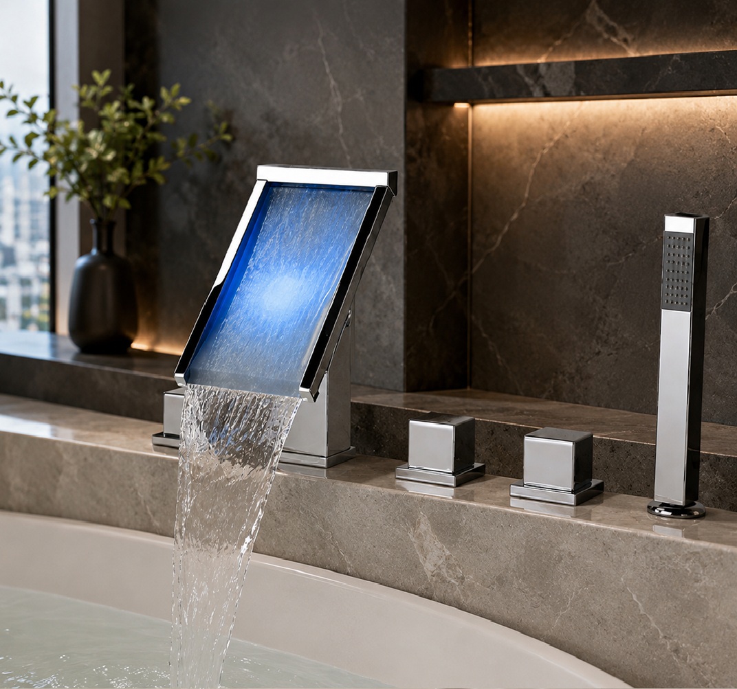 LED Waterfall Bath-Tub Faucet